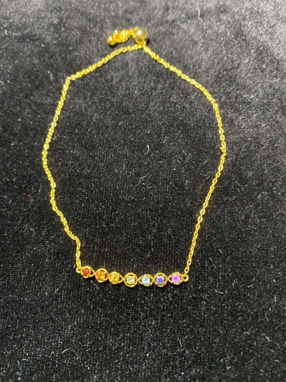 .925 Genuine Multi Gemstone Rainbow Adjustable Bead Bracelet Natural Gold Plate